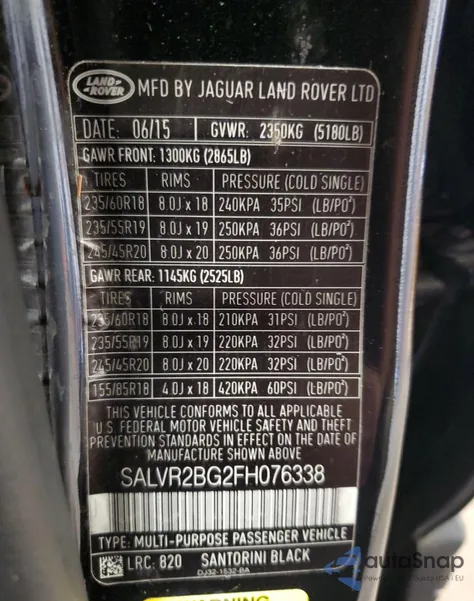 2015 Land Rover Range Rover Evoque Pure Premium from USA, damaged, VIN SALVR2BG2FH076338